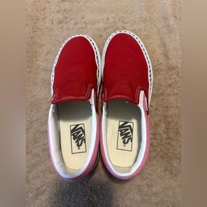 Pink and red platform slip on vans